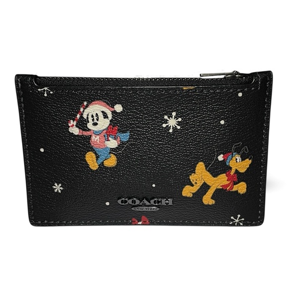 NWT Coach Mickey Mouse Disney X Coach LE 100th Zip Card Case Holiday Print - Picture 1 of 3